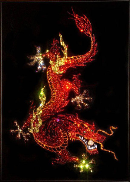 Картина Swarovski "Дракон с жемчужиной (красные тона)" D-019k