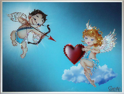 Картина Swarovski "Влюбленные ангелочки" V-140