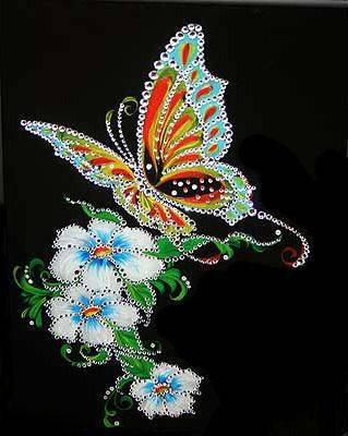 Картина Swarovski "Бабочка и белые цветы" B-300-gf
